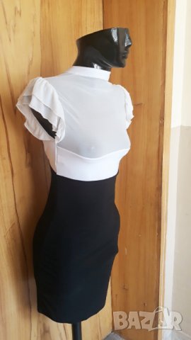 Черно бяла рокля с мрежест участък С, снимка 2 - Рокли - 25480315