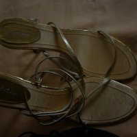 Страхотни сатенени сандали в цвят злато , снимка 3 - Сандали - 19099102
