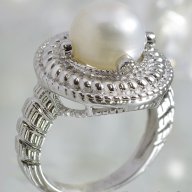 Сребърен пръстен с бяла естествена перла , снимка 2 - Пръстени - 10093077