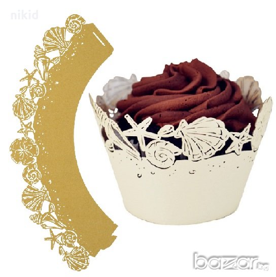 10 бр златисти или бели морски мотиви декори декорация за мъфини кексчета кошнички, снимка 1
