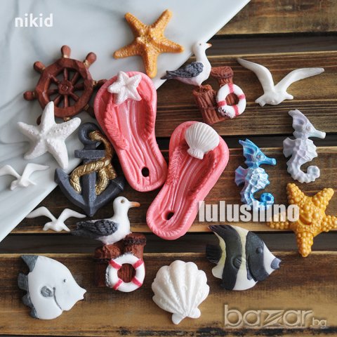 3D Големи морски чехли джапанки силиконов молд форма фондан украса торта декорация украса, снимка 2 - Форми - 20636684