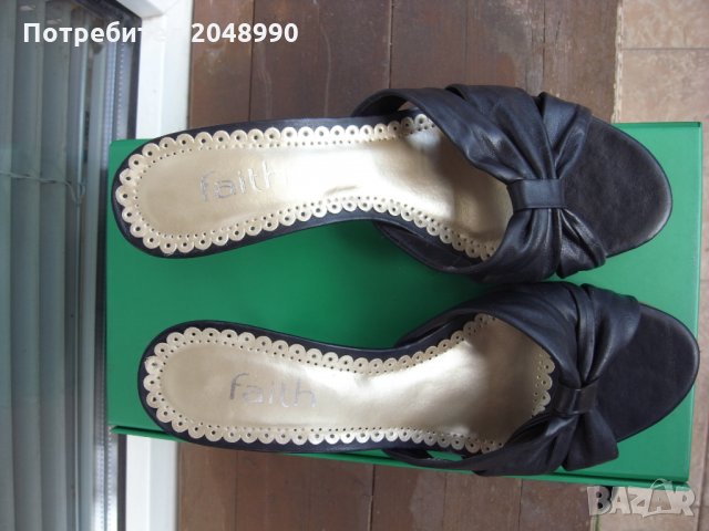 Продавам елегантни дамска чехли на ток, черни, марка Faith номер 36/36.5, снимка 4 - Чехли - 22615953