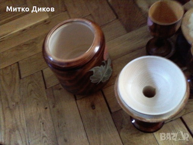 дървена бутилка на статив с 6 чаши -ръчна изработка, снимка 6 - Декорация за дома - 23310721