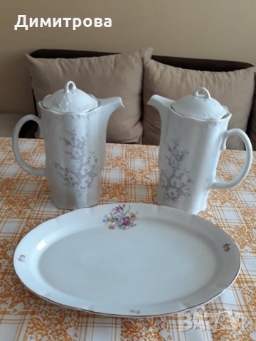 Стъклени кани и канички, порцеланови кани и плато за сервиране, снимка 4 - Сервизи - 18698336