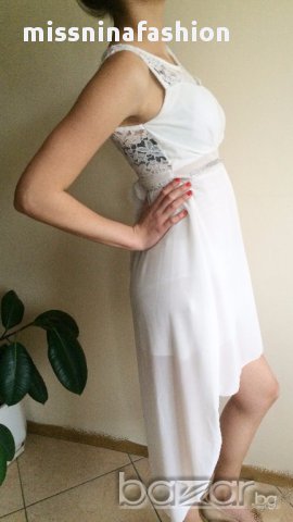 ефирна рокля удължена отзад в бяло, снимка 3 - Рокли - 14382206