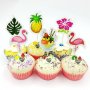 24 бр Фламинго Хаваи Коктейл Ананас цвете топер клечки за мъфини декорация и украса