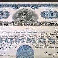 Сертификат за притежание на 100 акции (САЩ) | Bond Stores, Incorporated | 1950г., снимка 2 - Нумизматика и бонистика - 25239805
