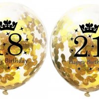 Голям прозрачен балон 18 и 21 години Happy Birthday със златни конфети за рожден ден, снимка 1 - Други - 24621089