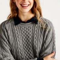 Pull and bear сив пуловер с интересна плетка, снимка 3 - Блузи с дълъг ръкав и пуловери - 24677054