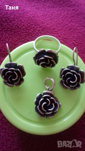 Сребърен комплект -рози, снимка 1