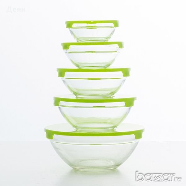 1690 Сет 5бр. стъклени купи с капаци, снимка 1