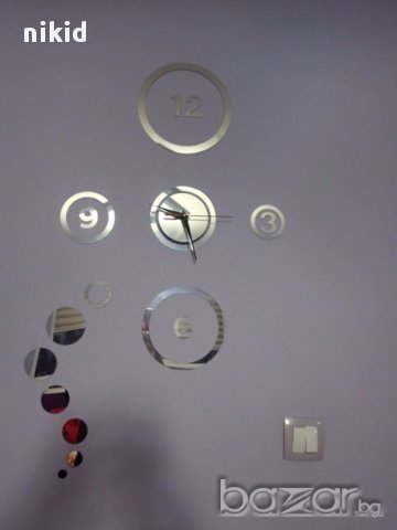 огледален стенен часовник уникален атрактивен дизайн 3D с кръгове, снимка 4 - Стенни часовници - 13344990