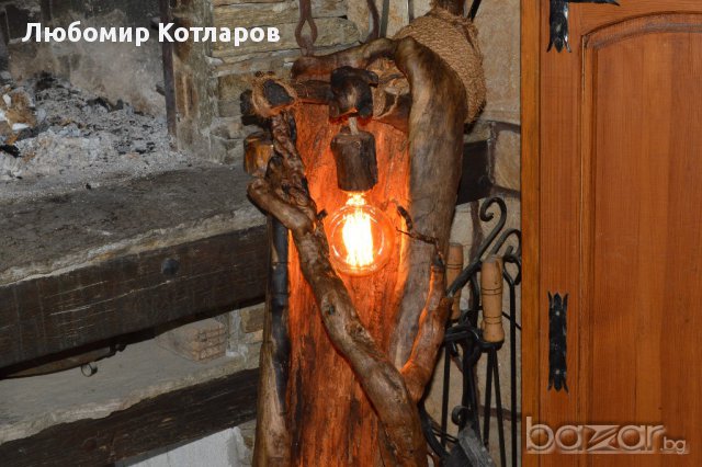 Уникална дървена лампа тип „Винтидж“-2, снимка 5 - Настолни лампи - 18073082