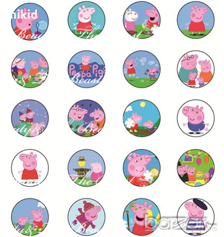 Пепа пиг Pig Peppa 41 бр на лист с 3 см лепенки стикери за украса и декорация торта картонена