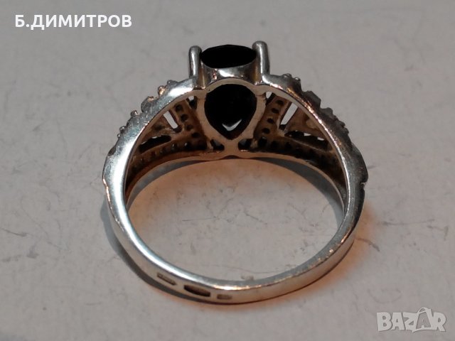Стар сребърен руски СССР пръстен с оникс цирконий и злато, снимка 12 - Пръстени - 22794732