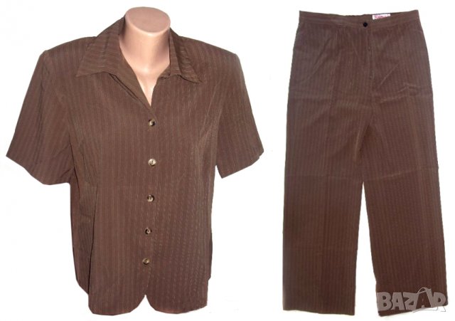 Карина дамски летен костюм сако с къс ръкав и панталон кафеви