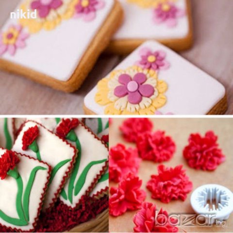 3 бр Карамфил пластмасови резци форми за направа на цвете украса фондан тесто торта и др, снимка 2 - Форми - 19114471