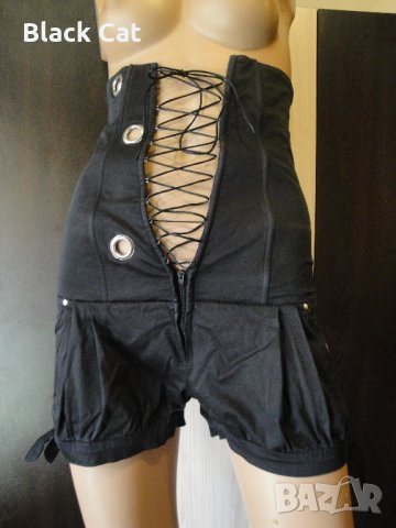 Нов черен къс дамски гащеризон с връзки (тип корсет), къси панталонки, панталони, панталон, блуза, снимка 13 - Гащеризони - 13970641