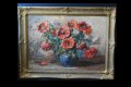 Стара картина, ваза с цветя, румънски автор, G. Vrabiesku