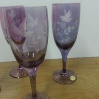 Ретро чаши за вино гравирани цветно стъкло, снимка 7 - Антикварни и старинни предмети - 22460875