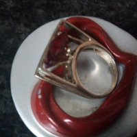 Марков масивен сребърен пръстен с лабораторно създаден рубин и позлата, снимка 3 - Пръстени - 25244685