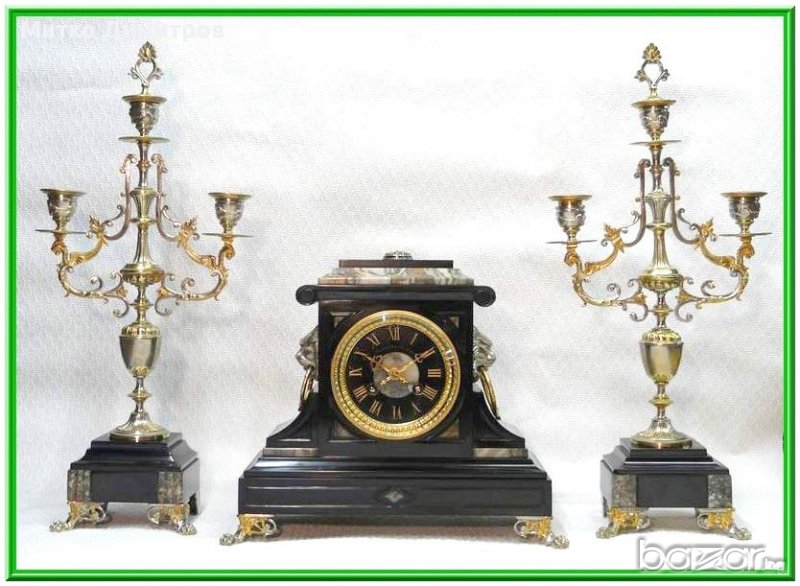 Старинен каминен часовник  в стил Ампир-Комплект от 19в., снимка 1
