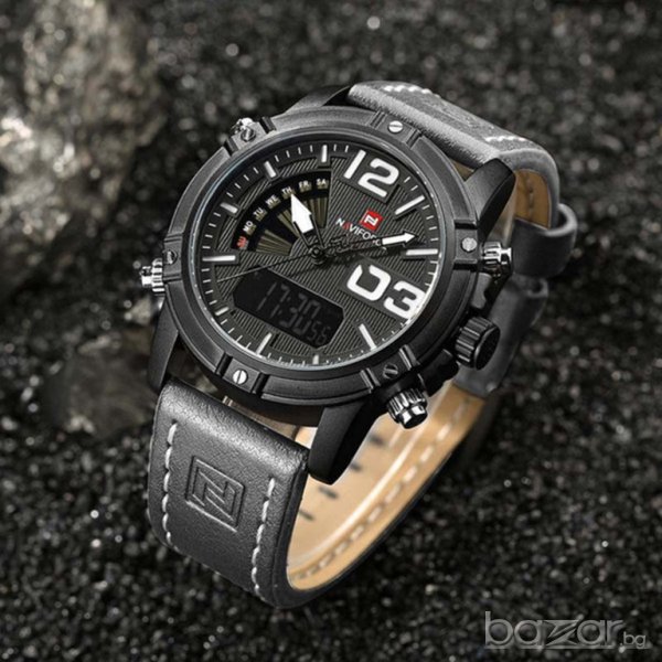 Стилен мъжки часовник NAVIFORCE с аналогов и дигитален LCD дисплей – СИВ, снимка 1