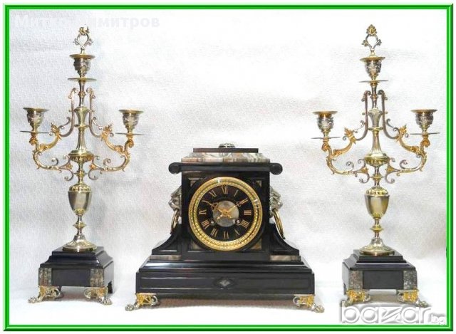 Старинен каминен часовник  в стил Ампир-Комплект от 19в.