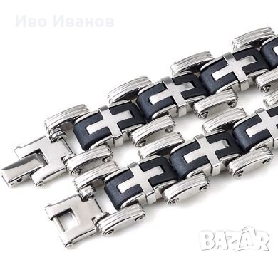 Гривна от неръждаема стомана с вградени  кръстове, снимка 3 - Гривни - 23937879