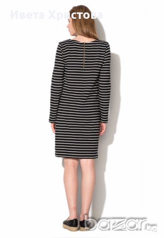 Кaffe Black Dress With Ivory Stripes Pattern Размер XS, снимка 2 - Рокли - 16708963