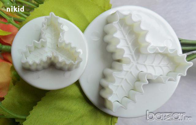2 бр коледна звезда имел имели листа коледни резци резец с бутало украса декор форма торта фондан , снимка 2 - Форми - 15966487