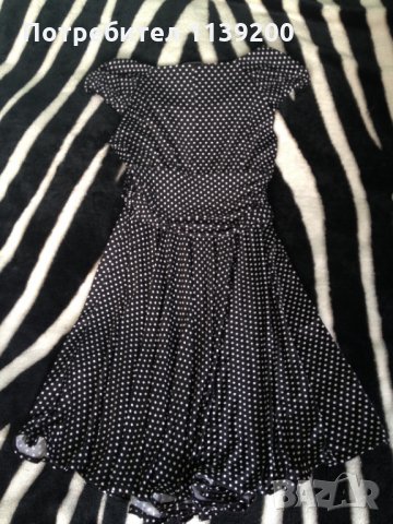 Френска бутикова рокля Patrice Breal M черна с бели точки клош феерична, снимка 5 - Рокли - 24535670