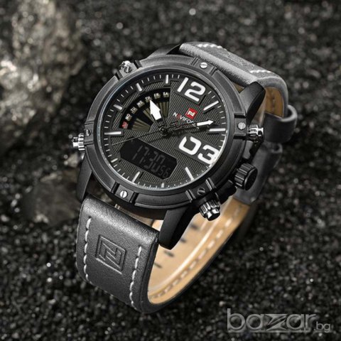 Стилен мъжки часовник NAVIFORCE с аналогов и дигитален LCD дисплей – СИВ