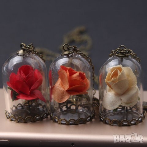 ПРОМО: Красива Роза под стъклен похлупак - колие, снимка 1 - Колиета, медальони, синджири - 25053675