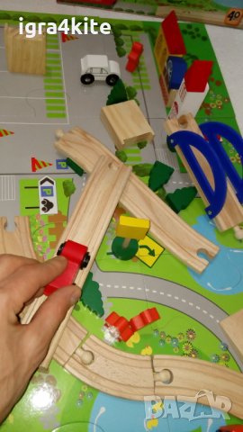 Детски дървен конструктор 40 части с релси, парк, надлез, дървени коли, снимка 5 - Образователни игри - 25036406