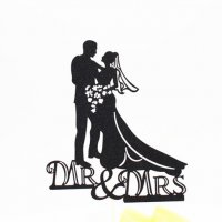 тя и той младоженци с букет и воал мек топер с клечка украса табела за сватбена сватба торта, снимка 1 - Сватбени аксесоари - 19016552