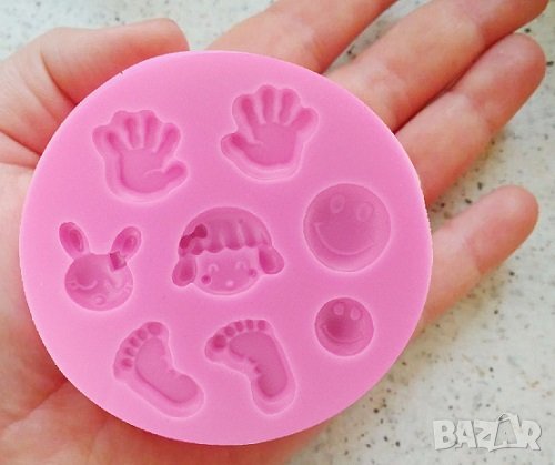 Бебешки ръчички крака усмивка лице момиченце силиконов молд форма фондан шоколад  декор украса, снимка 1