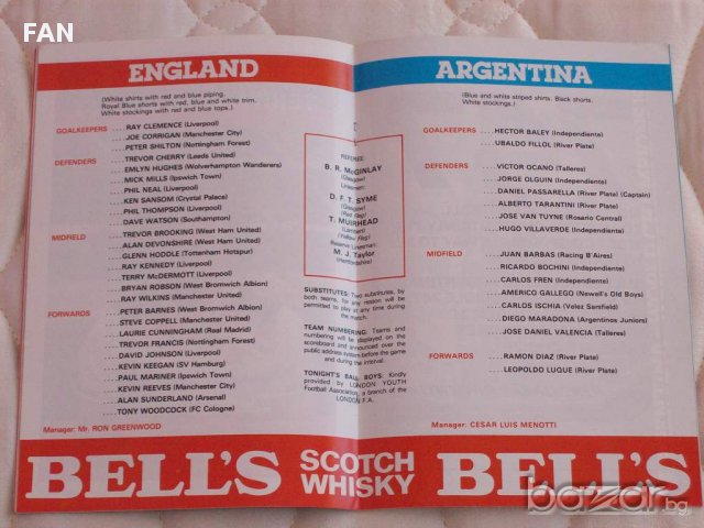 Англия - Аржентина оригинална футболна програма от 1980 г. с Диего Марадона и Даниел Пасарела, снимка 4 - Други ценни предмети - 12627963