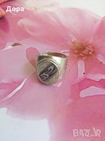 Стар руски сребърен пръстен с ниело, снимка 2 - Пръстени - 25959073
