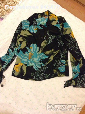 Черна риза със синьо - зелени цветя, снимка 5 - Ризи - 13487575