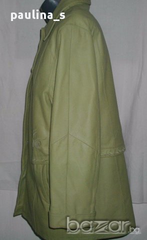 Дамско зелено манто с декорация от бродерии / естествена кожа / голям размер , снимка 3 - Палта, манта - 17282190