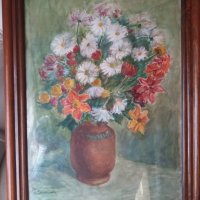 Люба Паликарова стара картина акварел натюрморт цветя  1975, снимка 10 - Картини - 23743155