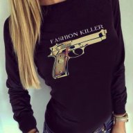 ХИТ! Дамска блуза FASHION KILLER с пистолет принт! Поръчай модел с ТВОЯ идея!, снимка 4 - Тениски - 13581023