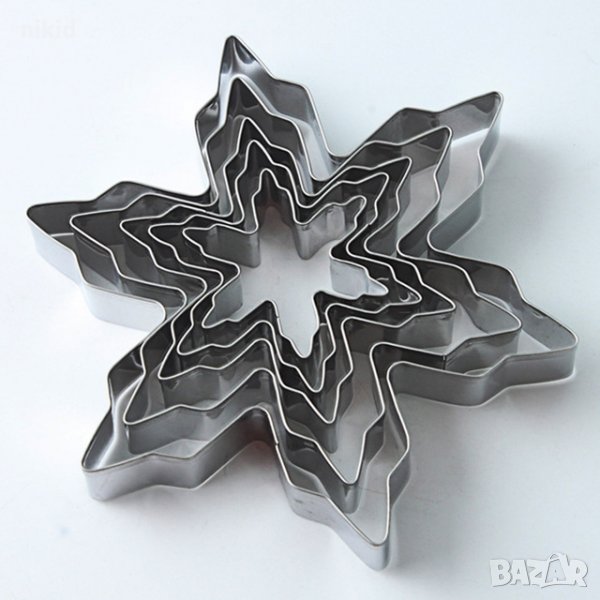 5 големи метални снежинки снежинка резци за украса с фондан захарно тесто сладки резец форма, снимка 1
