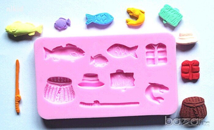 риболов рибар рибарски въдица силиконов молд форма за украса декор торта фондан мъфини шоколад, снимка 1