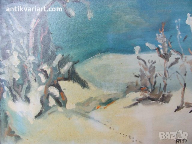  Картина Зимен Пейзаж масло върху платно,подписана-Т.Момчилов, снимка 2 - Картини - 25947594