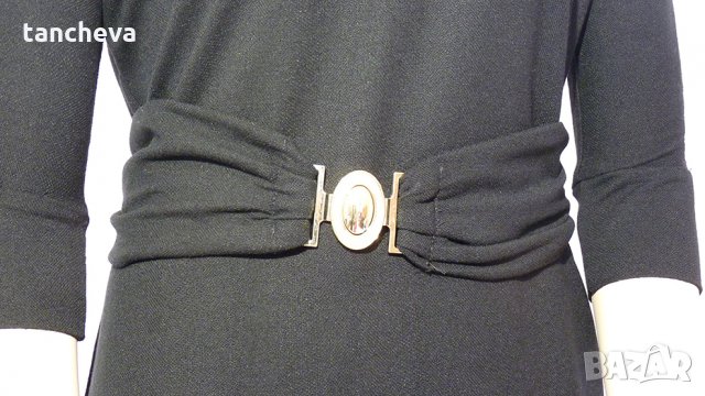 Стилна Черна Рокля с колан-M, L, снимка 5 - Рокли - 23295944