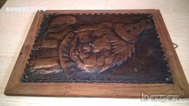 Куче/клоун-мед/месинг-релефна картина/пластика-34/26см-внос швеицария, снимка 10 - Антикварни и старинни предмети - 14793514