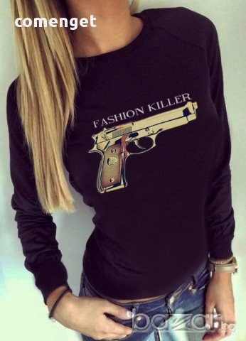 ХИТ! Дамска блуза FASHION KILLER с пистолет принт! Поръчай модел с ТВОЯ идея!, снимка 4 - Тениски - 13581023