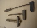 Старинни инструменти: трион, стъргало, цигански поялник, чукче, керпеден, ножици, снимка 9